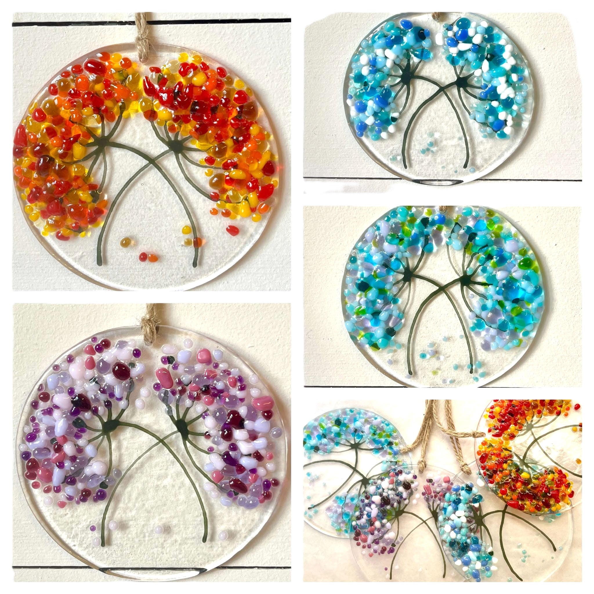 Agapanthus style round Flower Hangings set 4 10cm Dia